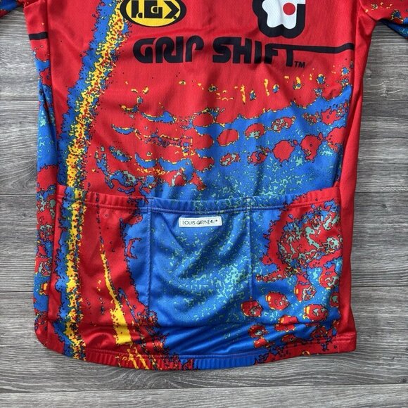VTG Louis Garneau Cycling Shirt Road Mountain jersey Mens L Red Blue Bike Pocket - Picture 11 of 13